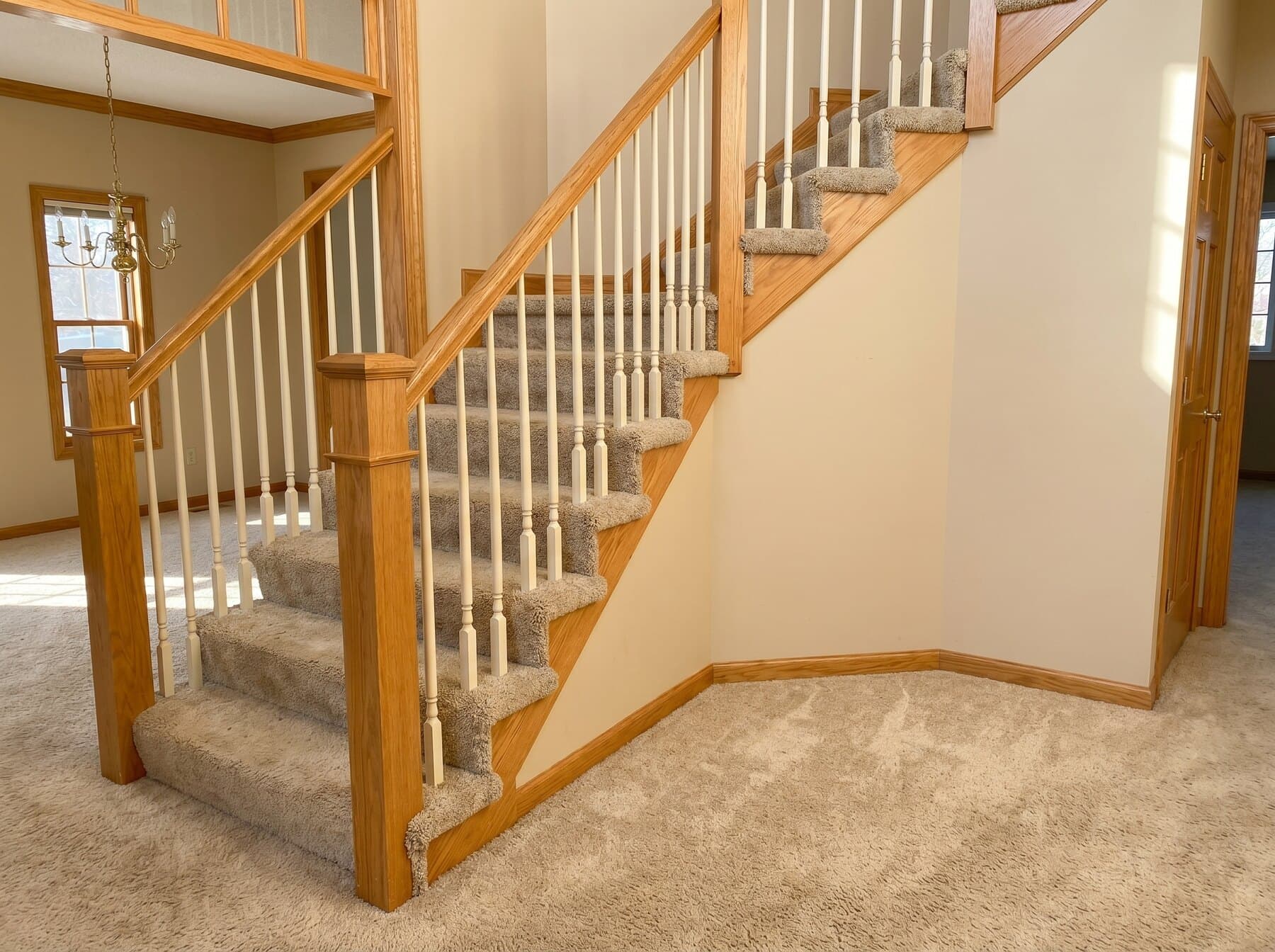 A dated wood-baluster railing on a Lehigh Valley field visit, ready to be measured and replaced.