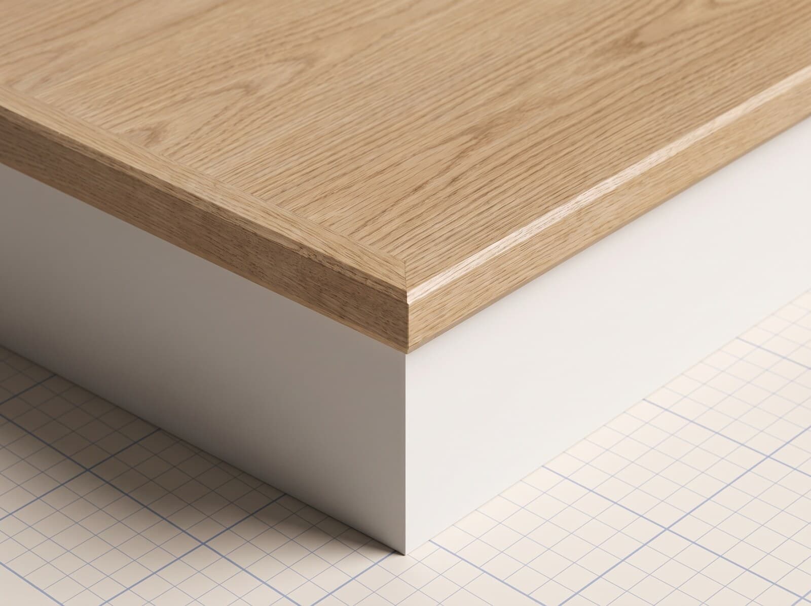 CAD render of a square-nose tread profile — a squared modern front edge