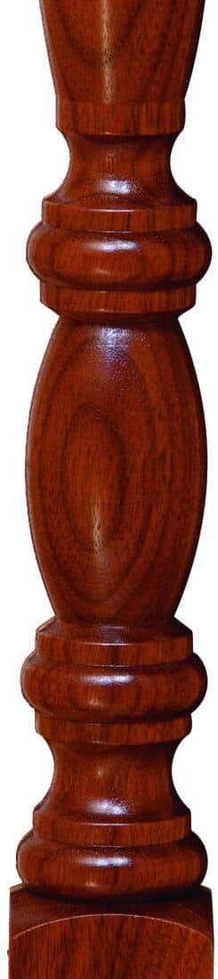 Walnut — deep chocolate-brown grain on a turned spindle