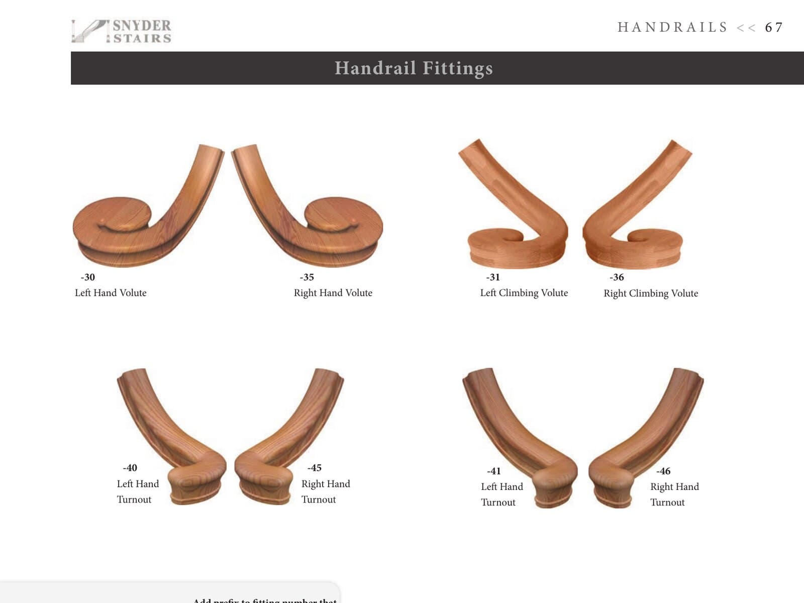 Handrail fittings page from the 2027 wood catalog