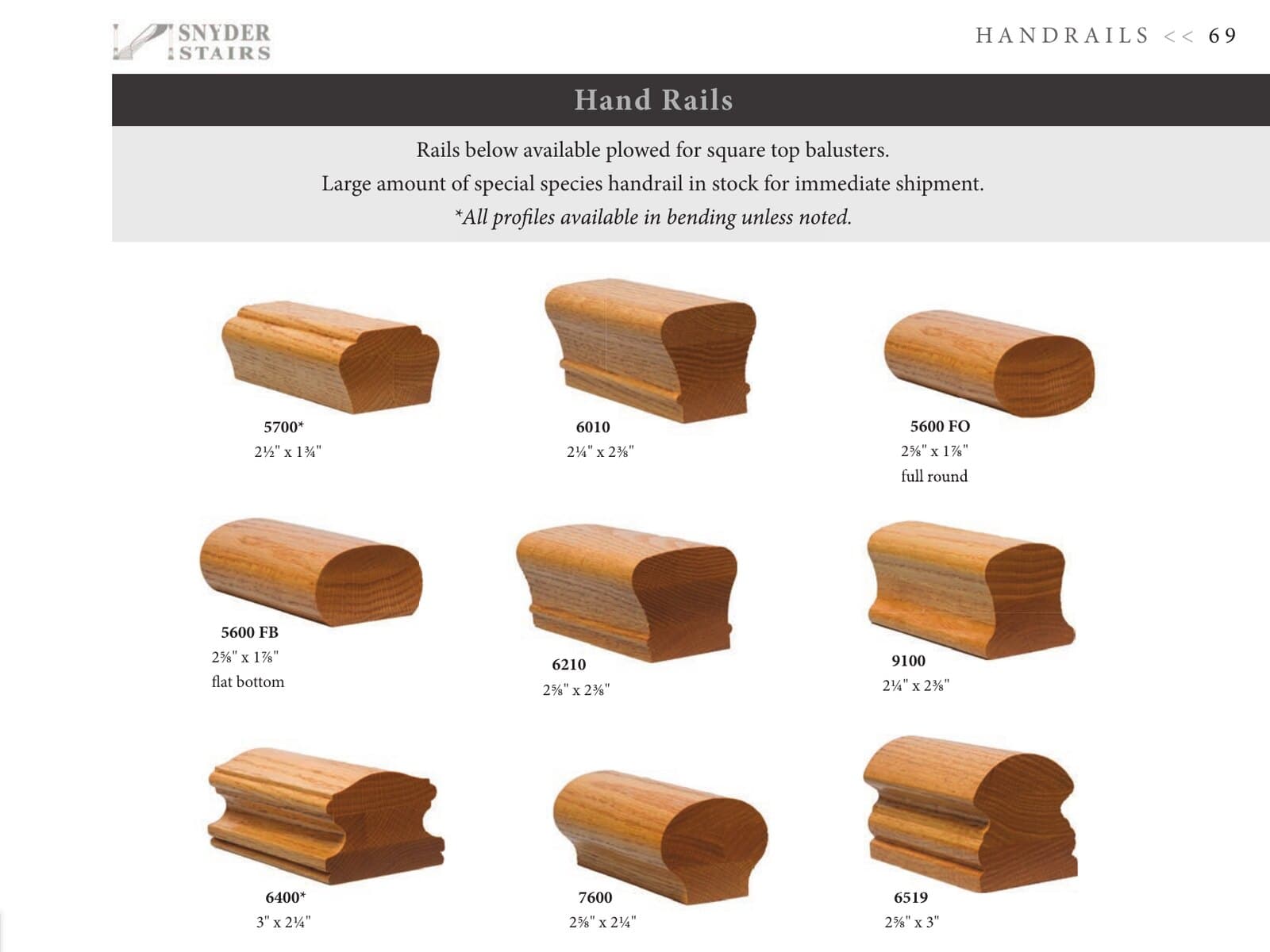 Hardwood handrail profiles on display
