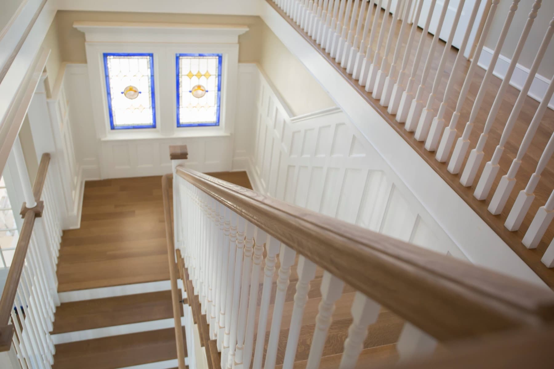 Faucett period restoration — stair and railing built in our Whitehall shop