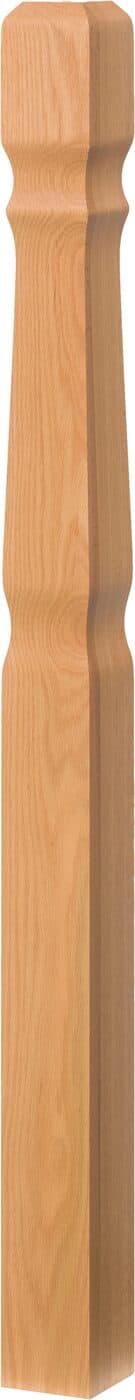 Mission-style square-stock wood newel post with exposed joinery